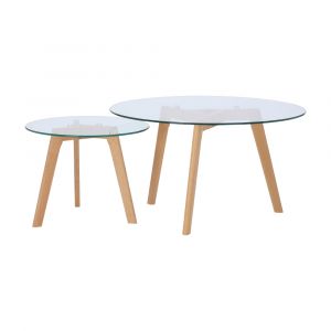 Bàn Góc Kính cường lực MOON Màu Gỗ Bộ 2 Cái