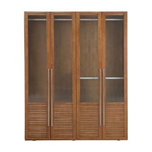 ASAHIKAWA Brown Rubber Wood Wardrobe with 4 Doors