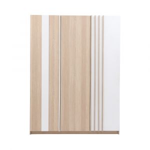 Tủ Quần Áo 3 Cánh Gỗ Công Nghiệp VARA-P Màu Vàng Nhạt/Trắng W150xD58.6xH200Cm