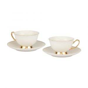 Bộ Tách Dĩa Sứ Xương CALLANNE Màu Vàng Kim