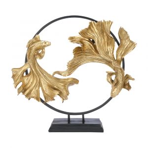 Tượng Trang Trí Hình Con Cá Nhựa Thuỷ Tinh ALLISON Màu Vàng Kim W65xD21xH58Cm