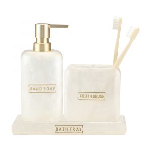 PEARL Glass Plastic Bathroom Set White W21.5xD14xH9.5 Cm