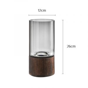 Bình hoa thủy tinh đế gỗ màu xám H25.5cm