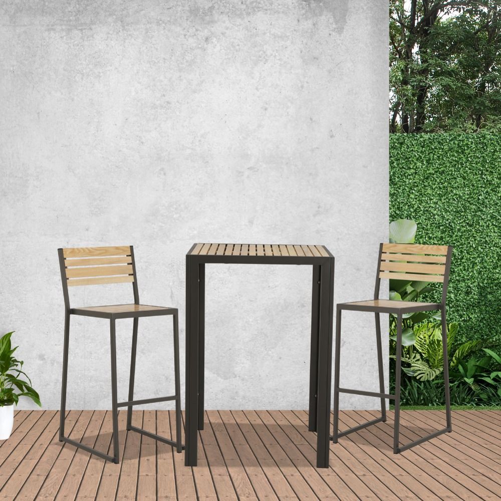 Bàn ghế quầy bar sắt ZETTA màu gỗ