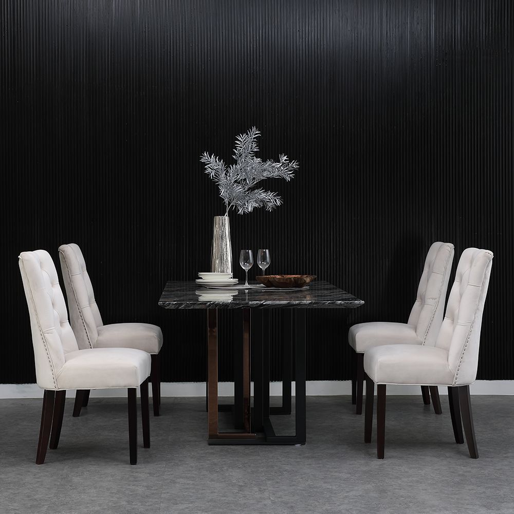 Bộ bàn ăn đá nhân tạo MISSONI + ghế ăn vải nhung CHARLOTTE