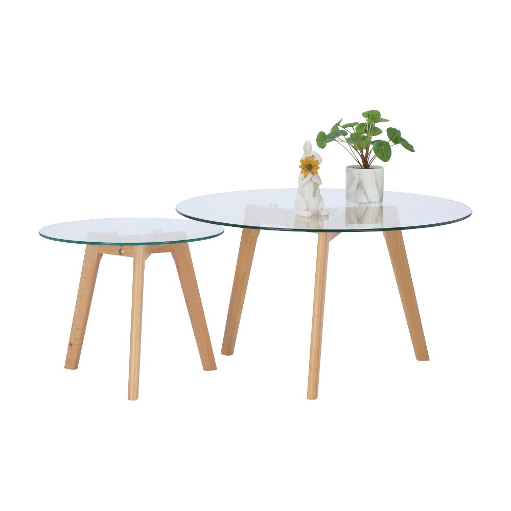 Bàn Góc Kính cường lực MOON Màu Gỗ Bộ 2 Cái