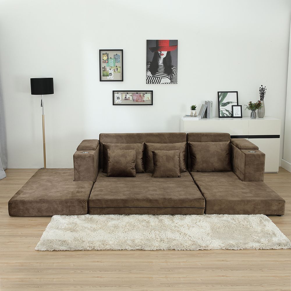 Sofa Giường Vải Nhung STATUS Màu Nâu
