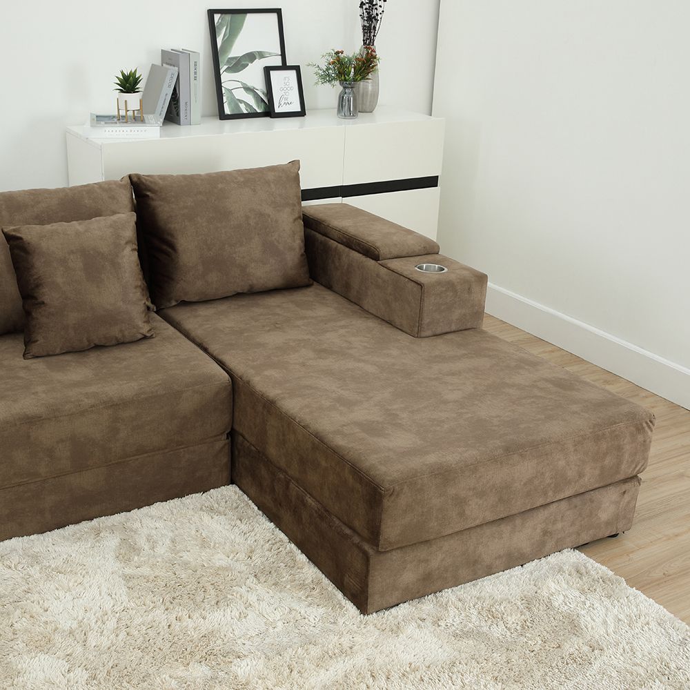 Sofa Giường Vải Nhung STATUS Màu Nâu