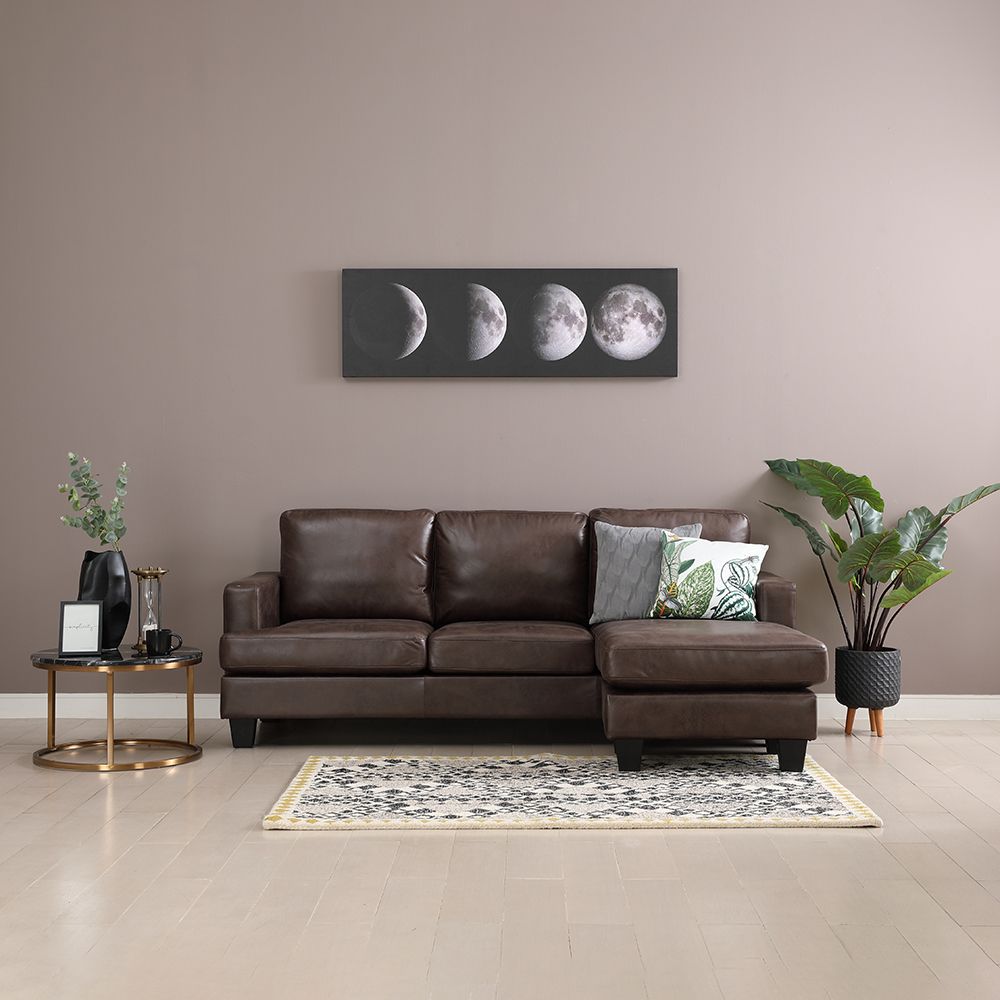Sofa Góc Linh Hoạt Vải Giả Da LAMCY Màu Nâu