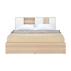 ROTTERDAM Industrial Wood Bed White 6Ft (W195.2xD213.8Cm)